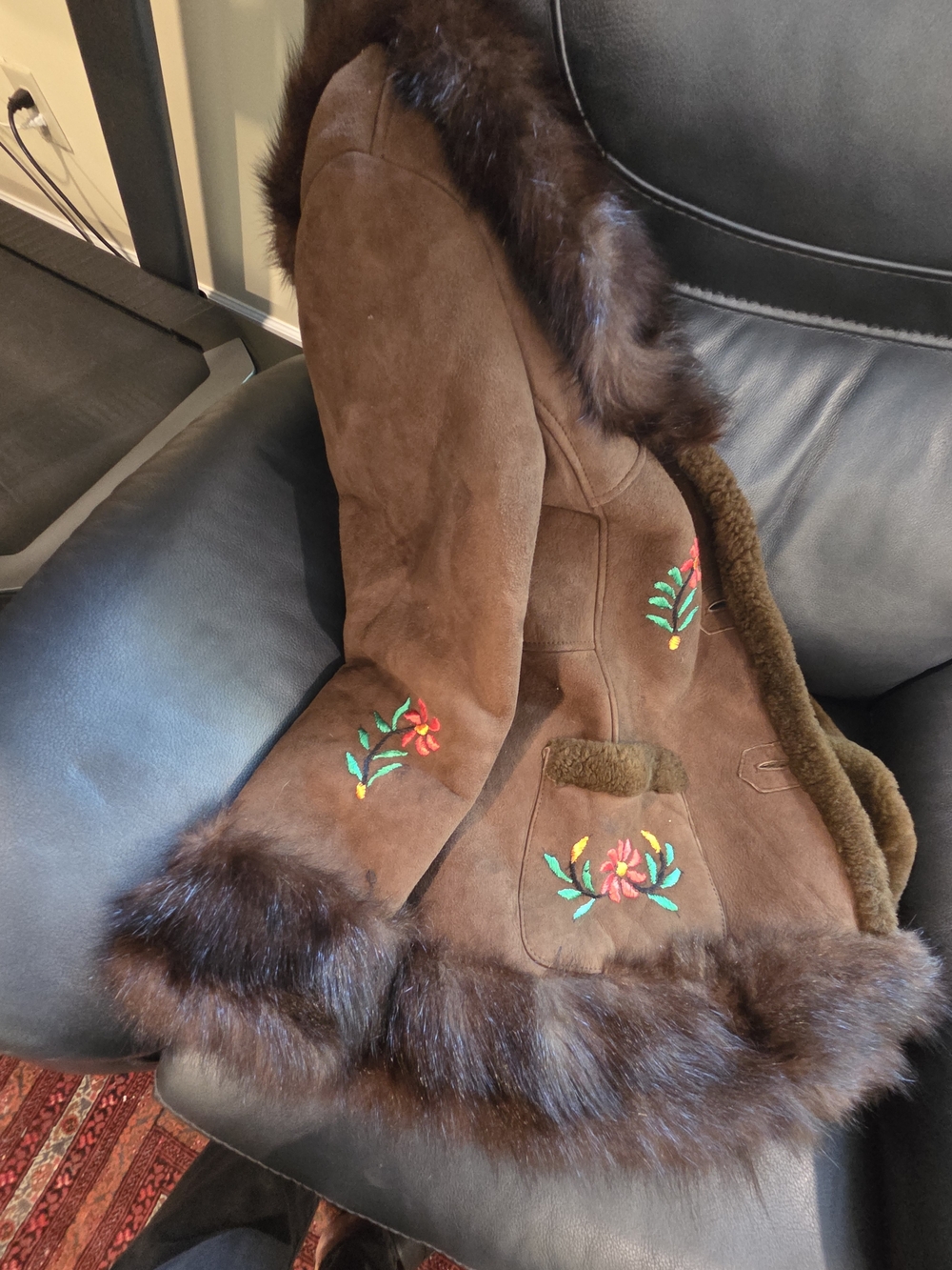 Embroidered Suede Teddy Jacket with Fur Trim - Picture 7 of 7